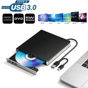 USB 3.0 Type-C Ultra-Thin CD/DVD Drive, Thin CD/DVD Reader Writer, Compatible with PC Laptop Desktop, Windows Linux MAC iOS
