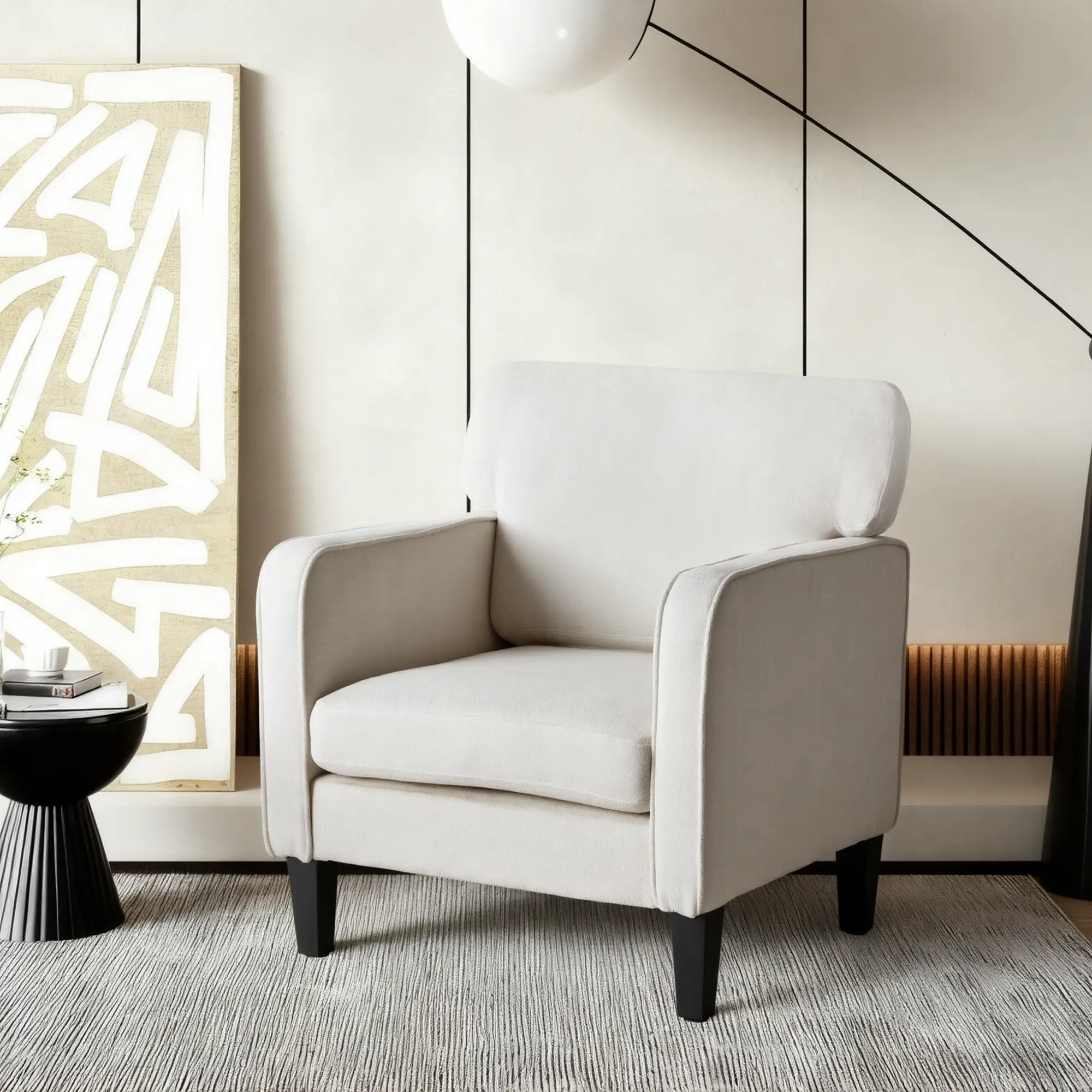 Modern Accent Chair with Armrest, Comfortable Lounge Chair for Living Room and Bedroom, White,gray