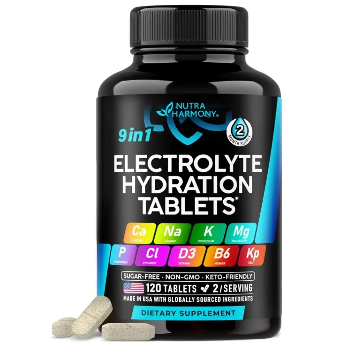 Electrolytes - Electrolyte Tablets with Magnesium, Sodium, Potassium, Chloride, Vitamins D3 & B6, Kelp Powder - Salt Pills - Lab Tested - Oral Tablets as Capsules - Vegan & Keto Friendly - 120 Tabs