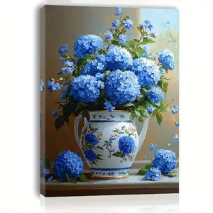 JIT 1PC Blue Hydrangea Canvas Wall Art with Wooden Frame – Elegant Floral Decor for Living Room, Bedroom, Kitchen, or Office – Perfect Gift Idea, Perfect for Room Decor