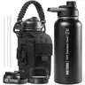 ONETIGRIS Leakproof Sports Bottle - 32 oz Unisex Double Wall Vac Food-Grade SS Insulated Thermos, Wide Mouth Jug with 3 Lids, Sleeve, Paracord Handle, Scratch Guard, Emergency Tool Cord, Straw Deep Clean Tool, Tactical Look for Gym, Outdoor Trips