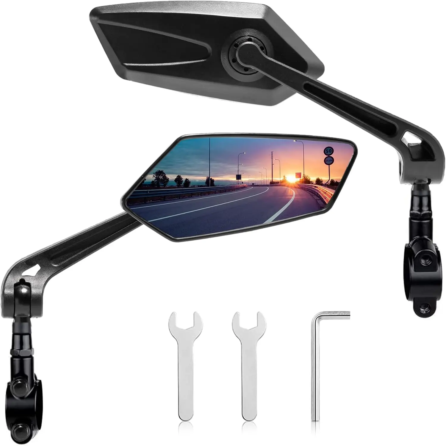 Universal 360° Adjustable Bike Mirror Set (Left & Right) • HD Shatterproof Safe Cycling Mirrors • Compatible with Electric Bike, Scooter, MTB & Bicycle