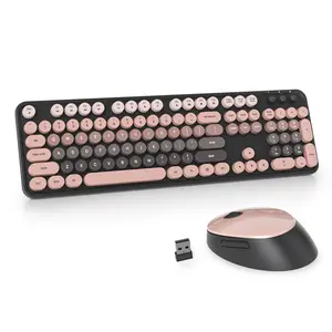 Wireless Keyboard and Mouse Combo, Cute Keyboard and Mouse, Full Size Typewriter Keyboard with Number Pad, Retro Round Keycaps, USB 2.4GHz Connection for Windows PC Laptop
