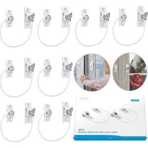 8Pack Window Restrictor Child Safety 185mm/7.3 Inch Wire Long Window Locks for UPVC Window Safety Restrictors with Key Relieable Window Security Locks Perfect for Home Office Safety etc