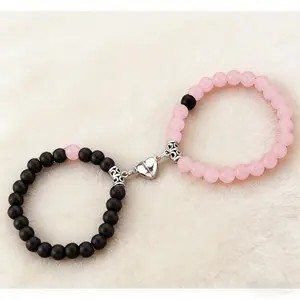 2026Magnetic Heart Charm Beaded Bracelet, Fashionable Couple Bracelet for Women & Men, Trendy All-match & Exquisite Jewelry for Birthday Gift, Heart Shaped Bracelet