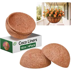 4 Pack 16 Inch Hanging Basket Liners Round Coconut Liners for Planters 100% Natural Coco Coir Liner for Flowers Vegetables Herbs