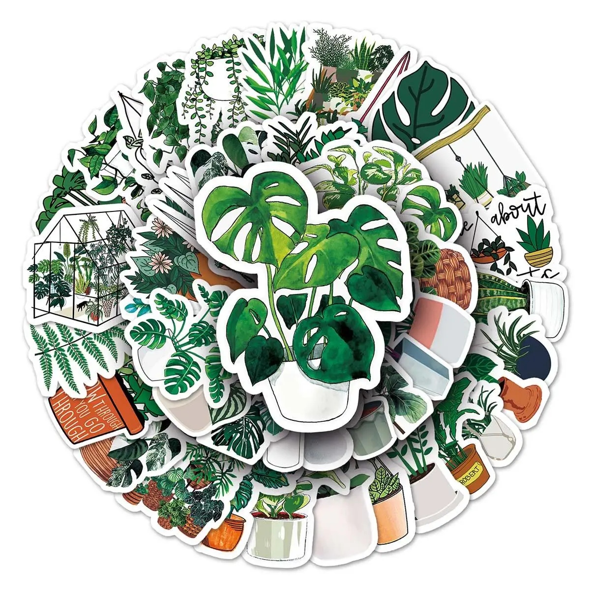 50pcs/Set Cartoon Potted Plants Pattern Sticker, Waterproof Self Adhesive Decor Paper, Decor Sticker for Gift Greeting Card Water Bottle Laptop Phone,