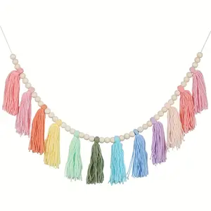 Colorful Tassel Garland Banner, 1 Count Boho Style Wall Hanging Decoration, Party Background Decoration, Wedding Party Backdrop, Home Decoration, Birthday Gifts