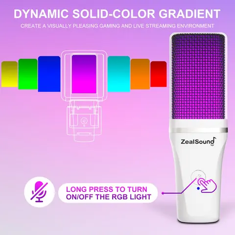 ZealSound USB Powered Microphone, Dynamic Pc Mic, Live Streaming Mic, RGB Microphone with One-click Mute & Monitoring, Suitable for Phone, PC, Computer, PS4, PS5, MAC, Streaming, Podcast, RGB Mic Kit