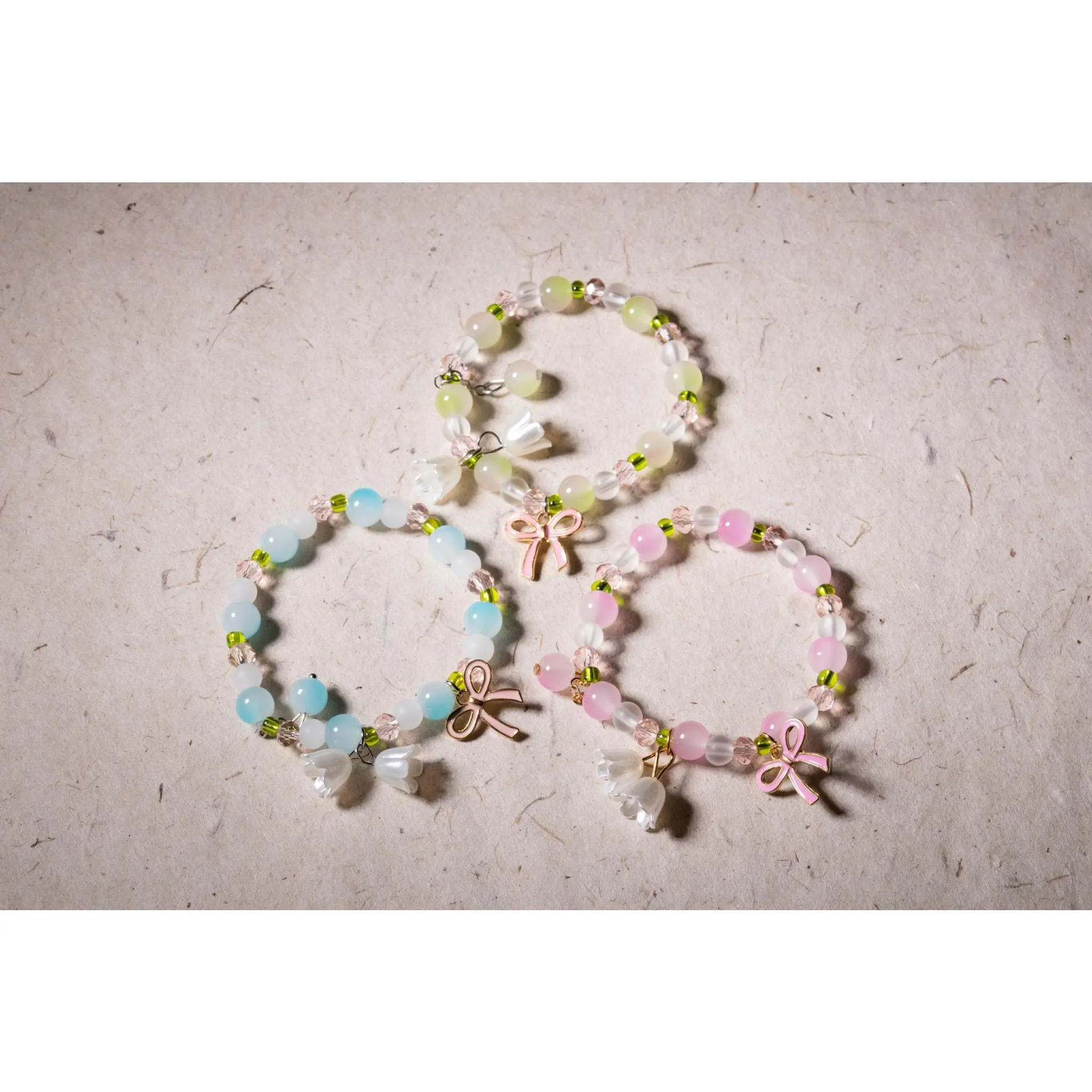 Korean Pastel Flower Bow Bracelet – Beaded Elastic Bracelet, Spring Gift for Her, KPOP Gifts