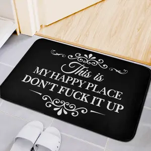 Soft Indoor Flannel Doormat, Funny “This Is My Happy Place Don’t F*ck It Up” Design, Floor Mat for Entryway Bathroom Kitchen Bedroom, summervibes, 16x24 Inch / 20x32 Inch / 24x35 Inch