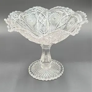 Indiana Glass Daisy & Buttons Compote - Ruffled Scalloped Edge Dessert Bowl 8 Tall 10 Across Classic Elegant Design Stylish Tableware - Serving