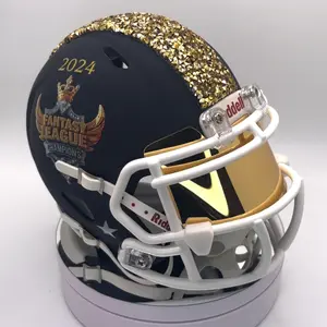 2024 Fantasy Football Championship Mini Helmet Trophy - Gold Crystals, Visor, Eagle Style, Navy
