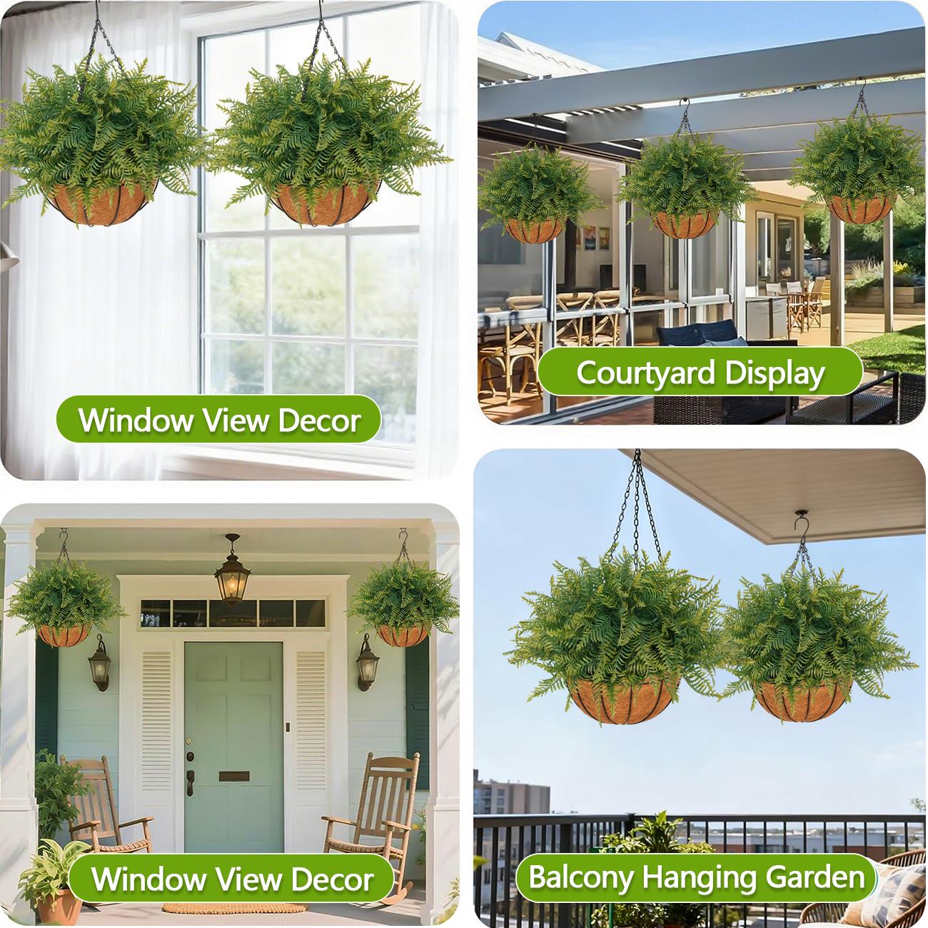 2PCS Fern Hanging Baskets - No Assembly Required, Ready-to-Use Fake Flowers for Outdoor, Lush Full Hanging Plants, UV-Resistant, Rainproof, Perfect Porch Patio Balcony Garden Decor 2PCS Fern Hanging Baskets - No Assembly Required, Ready-to-Use Fake Flowers for Outdoor, Lush Full Hanging Plants, UV-Resistant, Rainproof, Perfect Porch Patio Balcony Garden Decor
