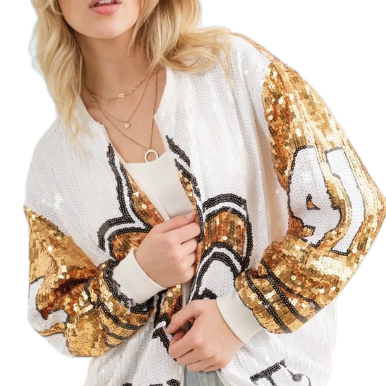 Sequin White Saints bomber Jacket