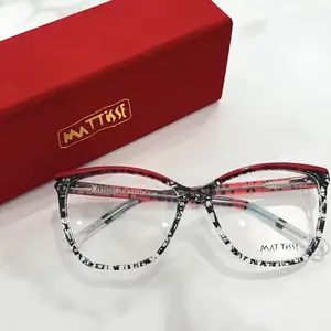 MAT TISSE Hand Painted in Italy Zebra Love Cat Eye Vintage Eyewear with Red Accent Unique Italian Craftsmanship