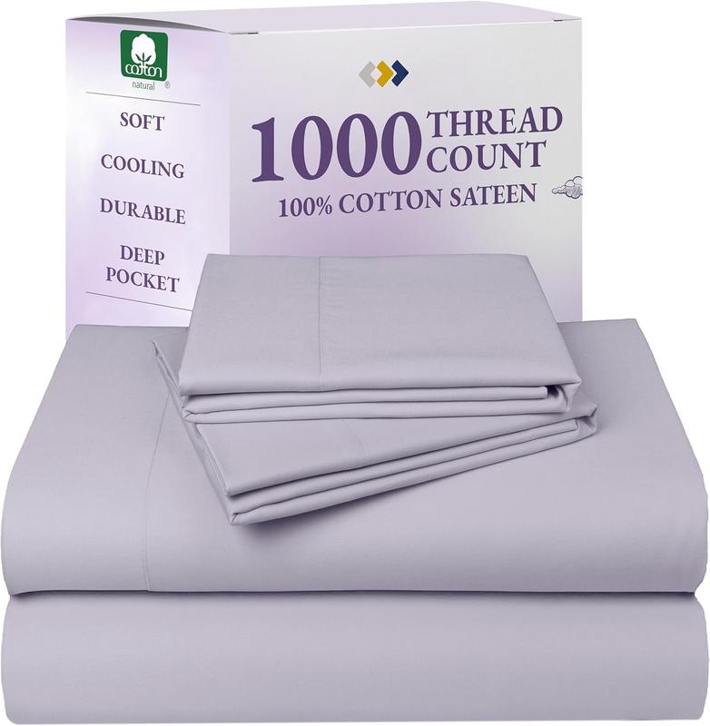 Luxury  Sheet Set - 1000 Thread Count Sateen, Thick and    Sheets  Size, Deep Pockets, Durable Bedding - Lavender Grey