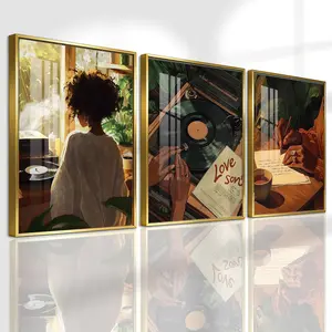 3 Counts Aluminum Alloy Framed Painting, Vintage Music Vinyl Record Player Art Pictures, Home Decoration For Living Room, Bedroom, Office, Restaurant, Hallway Wall Decor, Odorless Print Artwork, Luxury Perfect Gift For Friends And Family