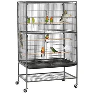 【Valentine Gift】Yaheetech 35“/40"/52″/53.5"/61"/63"/64" H Large Parrot Cage Rolling Metal Bird Cage for Lovebird Cockatoo Conure with 3 Perches & 4 Feeders & Extra Shelf Portable Moving