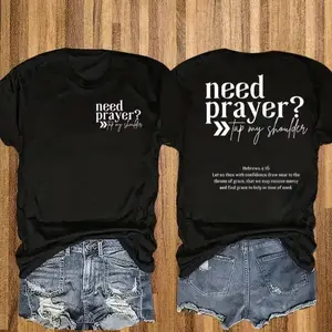 Women's "Need Prayer? Tap My Shoulder" Hebrews 4:16 Christian Short-Sleeve T-Shirt, Double-Sided Fabric Tee with Quote, Everyday Inspirational Fit Casual Top