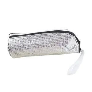 Portable Insulated Bottle Bag, Silver Color Thermal Cooler Pouch with Wrist Strap, Reusable Foil Drink Bag for Travel, Gym, Office