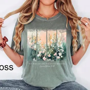 Comfort Colors Christian Shirt His Mercies Are New Every Morning Bible Verse Shirt Religious Women Gift Faith Tee Jesus Tee Floral Slogan Printing Unisex Crew Neck Half Sleeve T-Shirt Graphic Hot