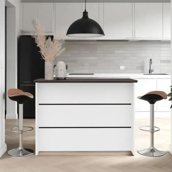 Fendi Indoor Floor Cabinet - Multi-Functional User-Friendly Dual-Purpose Smart Kitchen Island with Spacious Countertop, Open 2-Tier Shelves, Storage Cabinet, Prep Table & Coffee Station for Small Kitchens, User-Friendly Floor Cabinets, Dual-Purpose Floor