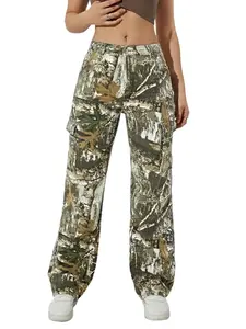 PINKYMOOR women's camouflage pants camo sweatpants low waist wide leg pants overalls stretch straight sweatpants camouflage clothing Trouser Womenswear Comfort
