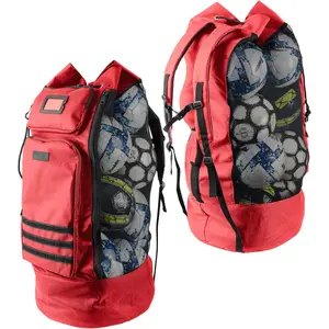 Heavy Duty XL Soccer Mesh Equipment Ball Bag w/Adjustable Backpack  Strap Design for . 2 Different Size Front Pockets for Sporting Accessories.