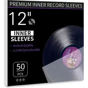 Vinyl Record Inner Sleeves, 50 Anti Static 12" LP Vinyl Inner Sleeves,  Protective Plastic Vinyl Sleeves Albums Covers for 33 RPM Record Protection Collection Storage Vinyl Lovers