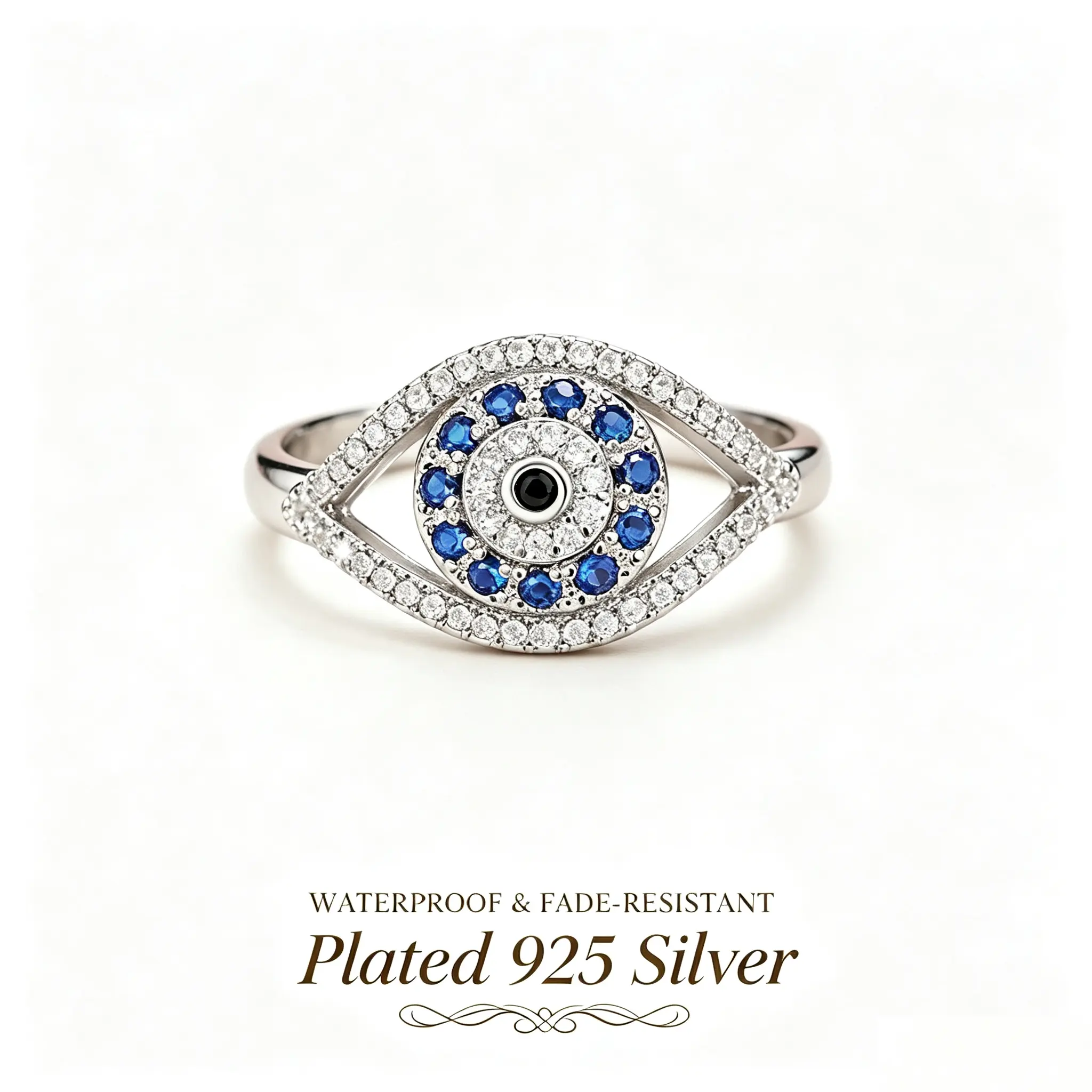 Fashion Promise Ring for Female, Luxury High-Quality Cubic Zirconia Evil Eye Imprint Ring with Metal Coating, Casual Oval Bead Inlay Elegant Wedding/Birthday Gift for Girlfriend