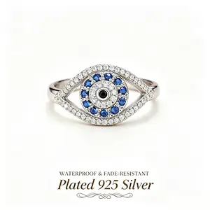 Fashion Promise Ring for Female, Luxury High-Quality Cubic Zirconia Evil Eye Imprint Ring with Metal Coating, Casual Oval Bead Inlay Elegant Wedding/Birthday Gift for Girlfriend