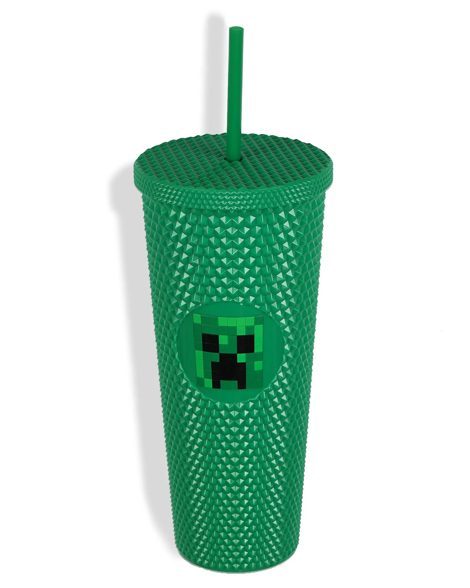 Minecraft Creeper 24 oz. Portable Lightweight Circle Pyramid-Studded Water Bottle, Travel Tumbler with Straw and Lid, Water Bottles