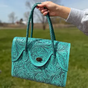 Turquoise Tooled Leather Handbag Turquoise Tooled Leather Handbag