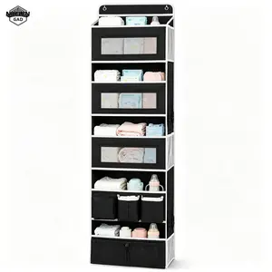 1 Pack Over The Door Organizer Storage Hanging Organizer Closet with 5 Large Pockets 6 Mesh Pockets 50 lbs Weight Capacity Behind Door Storage for Closet Nursery Bedroom Bathroom (Black)