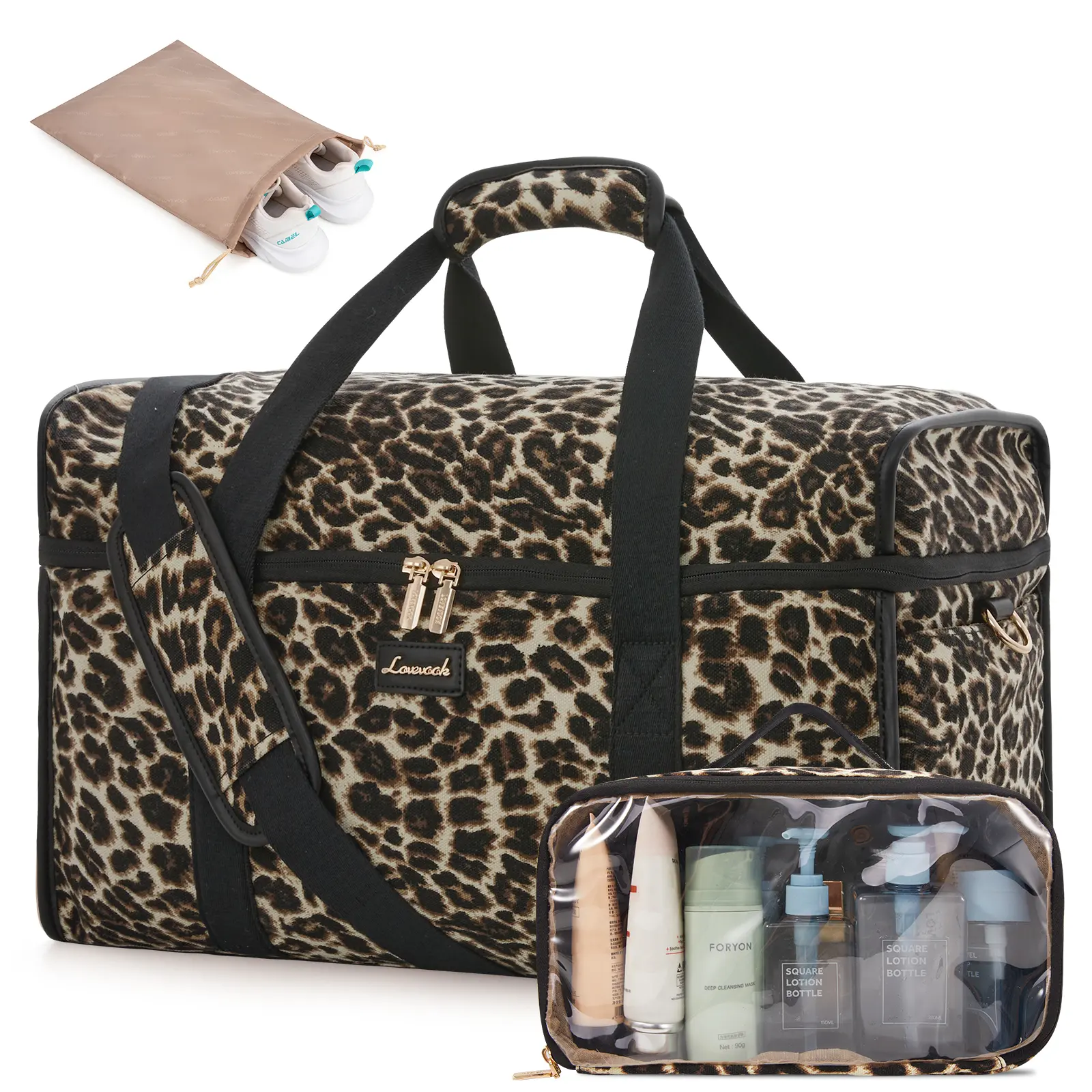 LOVEVOOK Travel Duffle Bag,Weekender Bags For Women, Carry On Duffel Bags For Airplanes, Overnight Bag With Toiletry Bag, Hospital Bag for Labor and Delivery, Yoga Gym Bag with Wet Pocket, 3Pcs Set