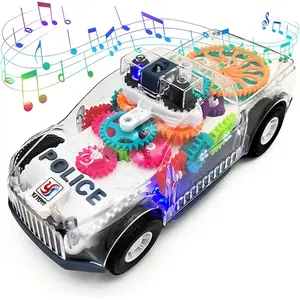 Police Cars Electric Transparent Gear Train Toys, Flashing Lights And Music, 360° Rotation, Educational Training Toys, The Best Gift For Kid During holidays, birthdays, Christmas, Halloween