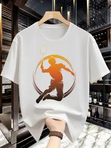 Men'S Round Neck Trendy Minimalist Creative Badminton Graphic Design Casual Wear Quick-Dry T-Shirt, Extremely Comfortable And Stylish