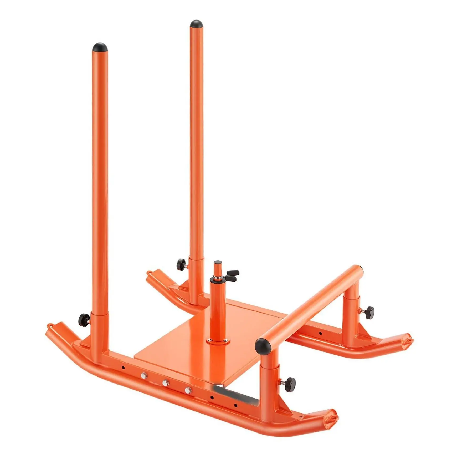 Weight Sled for Fitness - Steel Power Sled for Strength Training, Speed & Agility - Workout Equipment with Handle - Plate Compatible - Orange Dual-Cylinder+T-Bar Low Push Handle