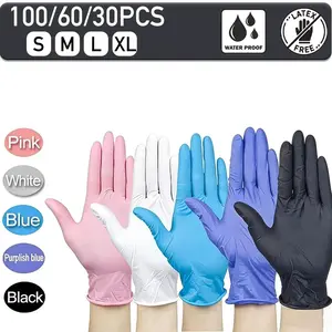 100/60/30PCS, Durable Nitrile Gloves, Household Cleaning, Waterproof & Oil-Resistant, Latex-Free, Alcohol-Free, Suitable for Kitchen Cleaning, Pet Care, Tattooing, Embroidery, Non-Medical Gloves.