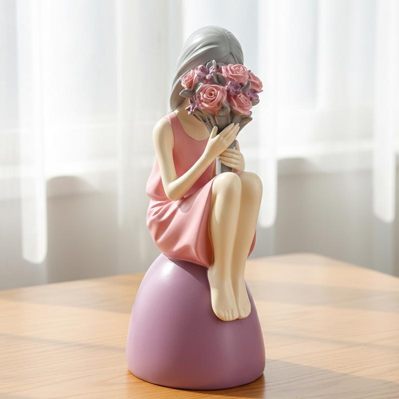 Charming Pink Girl Statue Set - Cute Resin Home Decor, Tabletop Ornament, and Sweet Gift, perfect for placing on a desk or shelf, and an ideal birthday gift for best friends and loved ones.