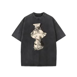 Ancient Greece Statue Print Oversized Solid Drop Shoulder T Shirts For Men Vintage Streetwear Basic Tees Baggy Hip Hop Unisex Tops Acid Wash Tshirt