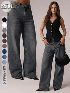 Simple Fashion Loose Fit Straight Leg Jeans, Long Leg Visual Effect, No Stretch Pants, Essential Long Pants for Stylish