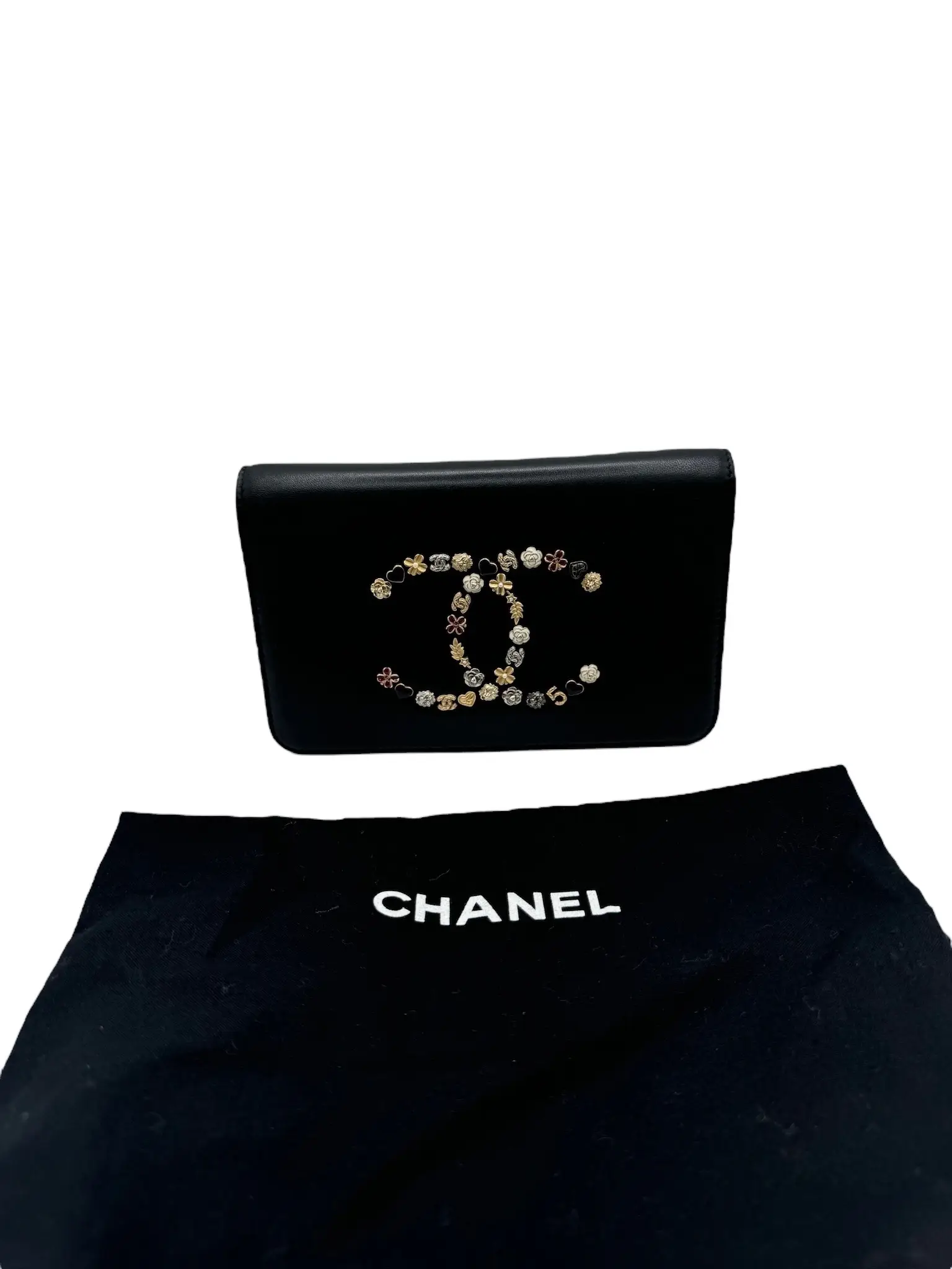 Pre-owned CHANEL Lambskin Leather Crossbody Bags Black Lambskin Lucky Charms CC Wallet On Chain Crossbody Bag