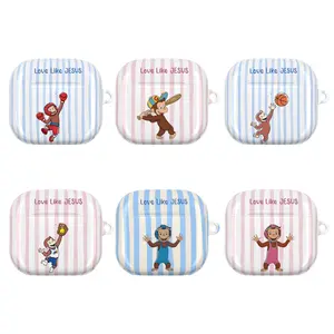 Love Like Jesus Curious George Playful Airpods Case, Striped Baseball | Basketball | Softball | Boxing Case for AirPods 1, 2, pro Gen 2, 3, 4, Gift For Her