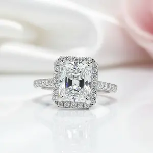 White Gold 6ct Radiant Cut Solitaire Halo Engagement Ring