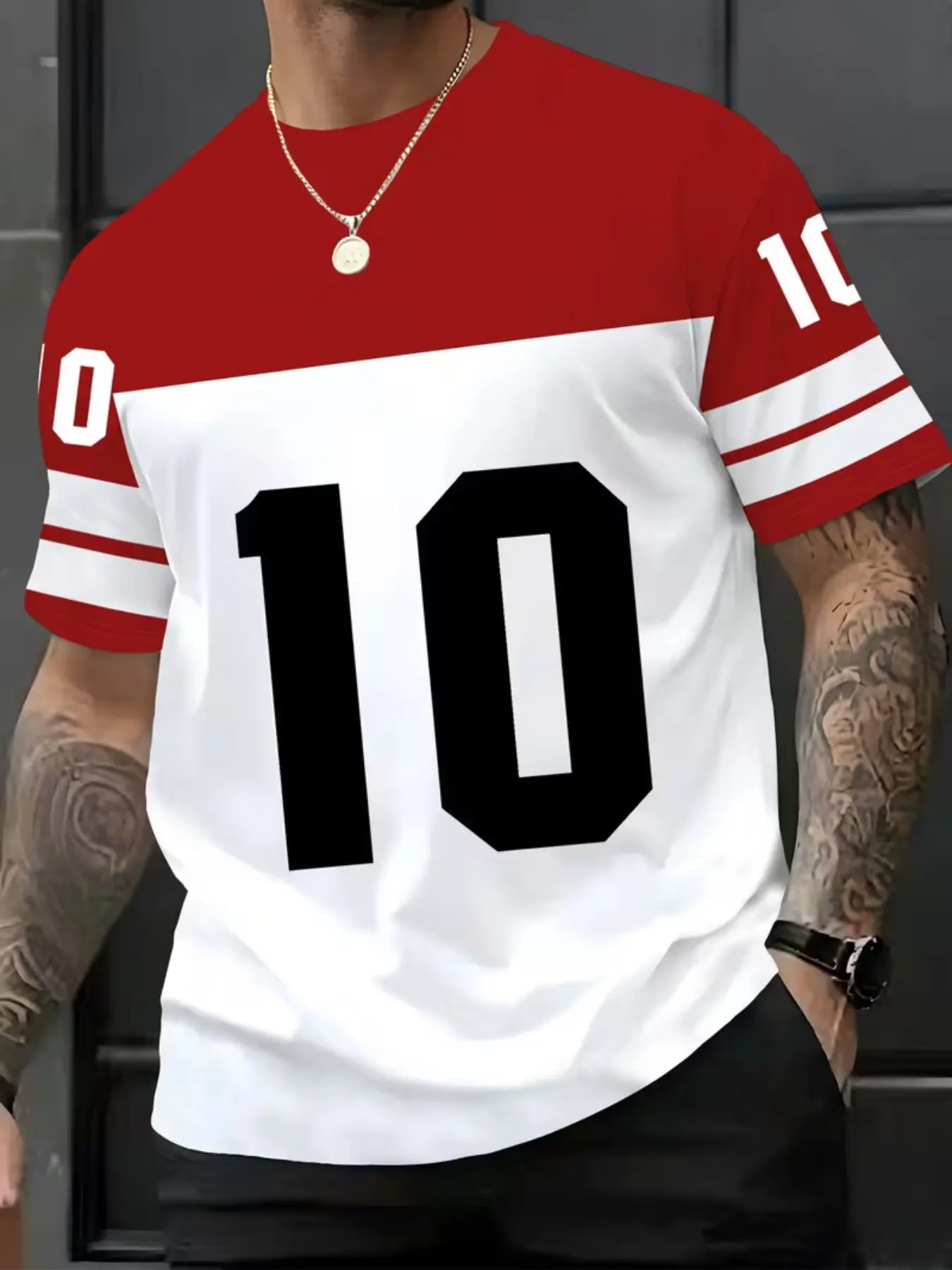Men's Casual Sports T-Shirt with Digital Number 10 Pattern, Fitted Short Sleeve All-Season Wear Casual Sports Tops, Comfortable Daily Use for Gym and Workout, Athletic Fashion Activewear