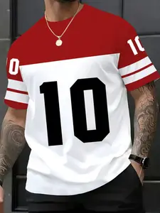 Men's Casual Sports T-Shirt with Digital Number 10 Pattern, Fitted Long Sleeve All Season Wear, Comfortable Daily Use, Gym T Shirts