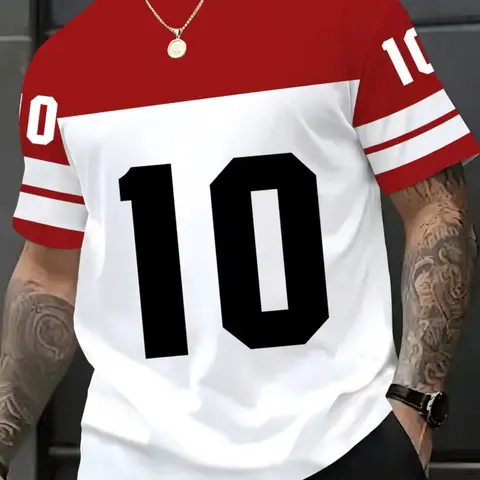 Men's Casual Sports T-Shirt with Digital Number 10 Pattern, Fitted Short Sleeve All-Season Wear Casual Sports Tops, Comfortable Daily Use for Gym and Workout, Athletic Fashion Activewear