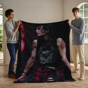 Korean Boy Group Stray Hyunjin Pattern Flannel Blanket - Soft and Allergy-Resistant, Multi-Purpose for Sofa, Bed, Office, Travel - Perfect Gift for Family and Friends